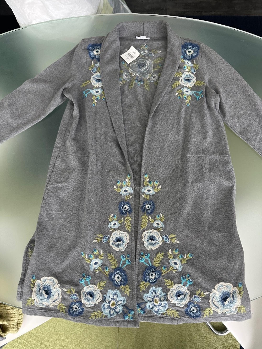 Embroidered Floral Grey Cardigan